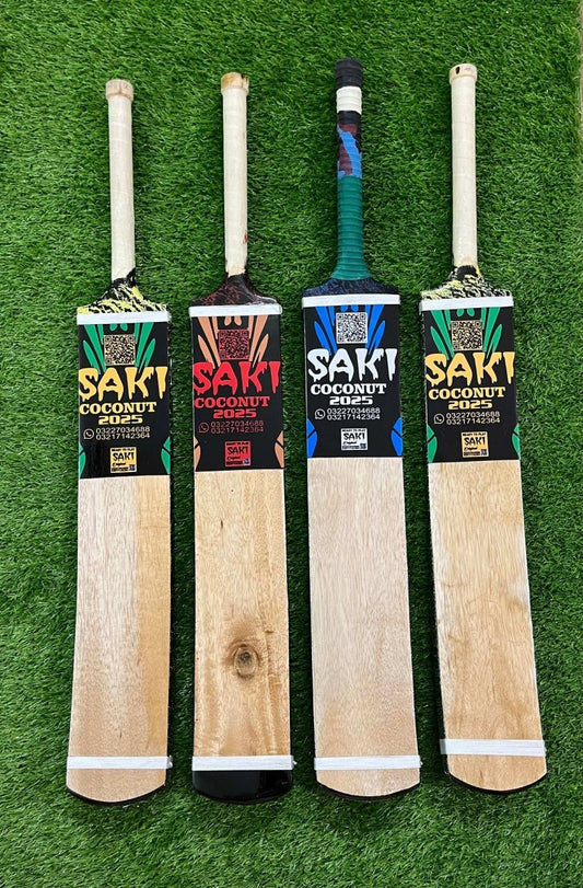 Saki cricket bat coconut wood malaysia cane handle Pakistan by rehan sports
